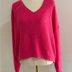 Antropologie Women’s V-Neck Hot Pink Sweater